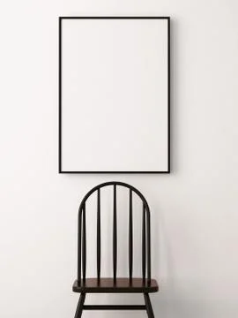 Mockup poster in the interior in a black frame on a white background Illustrazione stock