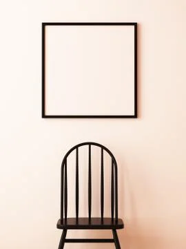 Mockup poster in the interior in a black frame on a white background with a chai Stock Illustration