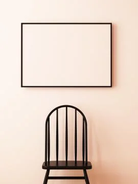 Mockup poster in the interior in a black frame on a white background Stock Illustration