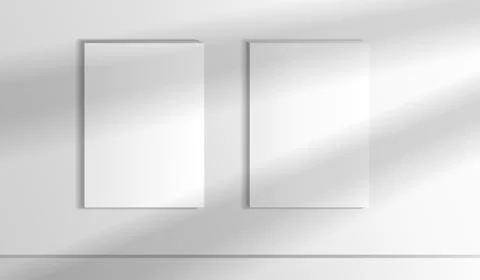 Mockup poster with shadow blinds from window. Mock up sheet paper. White empty Stock Illustration