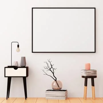 Mockup posters in the frame on a light background in the interior. 3d Illustrazione stock