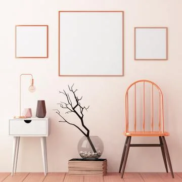 Mockup posters in the frame on a light background in the interior. 3d Stock Illustration