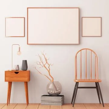 Mockup posters in the frame on a light background in the interior. Stock Illustration