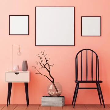 Mockup posters in the frame on a light background in the interior. Stock Illustration