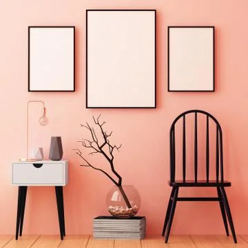 Mockup posters in the frame on a light background in the interior. Stock Illustration