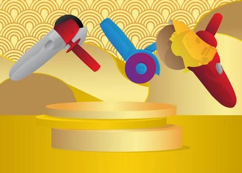 Mockup product display with Angle grinder. Vector cylinder pedestal podium... 스톡 일러스트