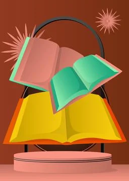Mockup product display with Book. Vector cylinder pedestal podium. Stage sh.. Stock Illustration