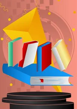 Mockup product display with Book. Vector cylinder pedestal podium. Stage sh.. Stock Illustration
