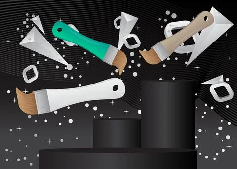 Mockup product display with Brush. Vector cylinder pedestal podium. Stage s.. Illustrazione stock