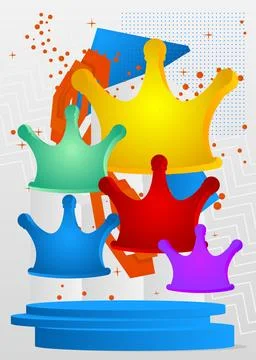 Mockup product display with Crown. Vector cylinder pedestal podium. Stage s.. Stock Illustration