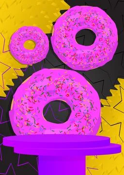 Mockup product display with Doughnut. Vector cylinder pedestal podium. Stag.. 스톡 일러스트
