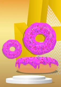 Mockup product display with Doughnut. Vector cylinder pedestal podium. Stag.. 스톡 일러스트