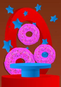 Mockup product display with Doughnut. Vector cylinder pedestal podium. Stag.. 스톡 일러스트