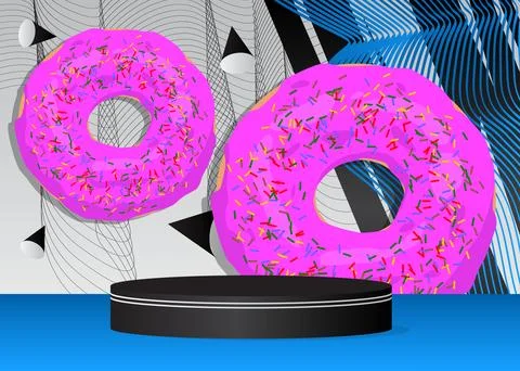 Mockup product display with Doughnut. Vector cylinder pedestal podium. Stag.. 스톡 일러스트