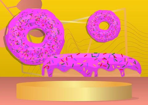 Mockup product display with Doughnut. Vector cylinder pedestal podium. Stag.. 스톡 일러스트