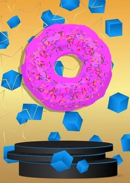 Mockup product display with Doughnut. Vector cylinder pedestal podium. Stag.. 스톡 일러스트