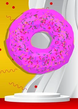 Mockup product display with Doughnut. Vector cylinder pedestal podium. Stag.. 스톡 일러스트