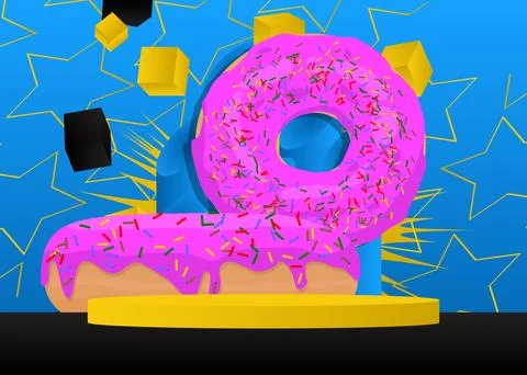 Mockup product display with Doughnut. Vector cylinder pedestal podium. Stag.. 스톡 일러스트