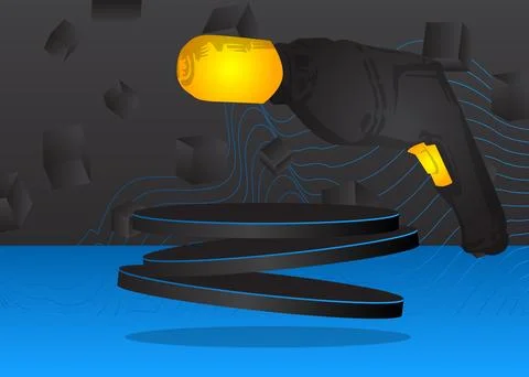 Mockup product display with Drill. Vector cylinder pedestal podium. Stage s.. Stock Illustration