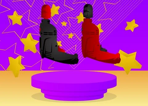 Mockup product display with Drill. Vector cylinder pedestal podium. Stage s.. Stock Illustration