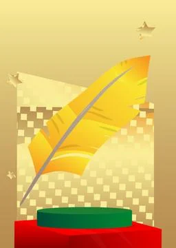 Mockup product display with Feather. Vector cylinder pedestal podium. Stage.. Stock Illustration