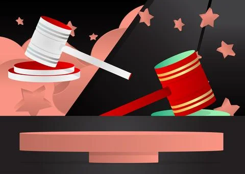 Mockup product display with Gavel. Vector cylinder pedestal podium. Stage s.. Stock Illustration