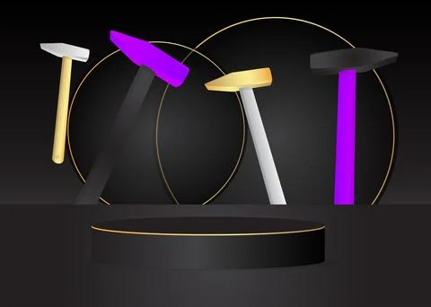 Mockup product display with Hammer. Vector cylinder pedestal podium. Stage .. Illustration