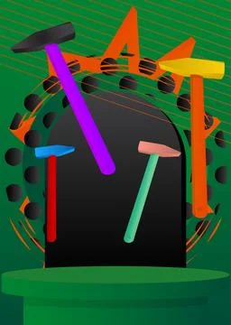 Mockup product display with Hammer. Vector cylinder pedestal podium. Stage .. Illustration