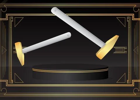 Mockup product display with Hammer. Vector cylinder pedestal podium. Stage .. Illustration