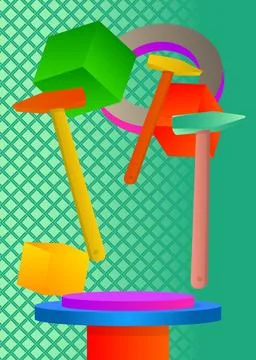 Mockup product display with Hammer. Vector cylinder pedestal podium. Stage .. Иллюстрация