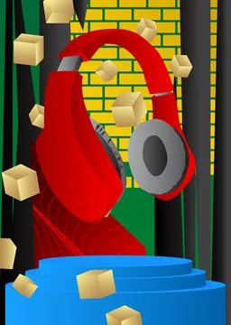 Mockup product display with Headset. Vector cylinder pedestal podium. Stage.. Stock Illustration