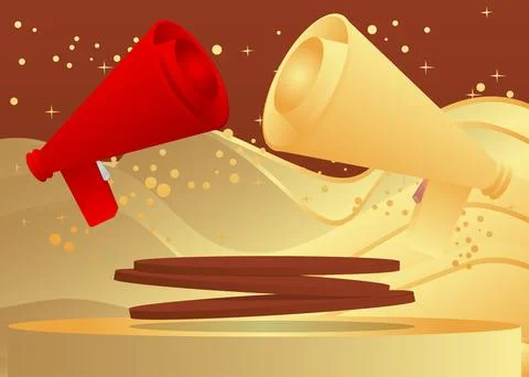 Mockup product display with Megaphone. Vector cylinder pedestal podium. Sta.. Stock Illustration