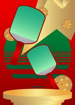 Mockup product display with Pickleball. Vector cylinder pedestal podium. St.. Stock Illustration