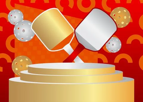Mockup product display with Pickleball. Vector cylinder pedestal podium. St.. Stock Illustration
