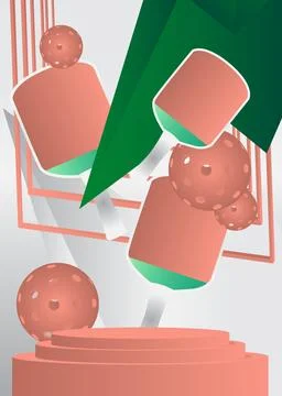 Mockup product display with Pickleball. Vector cylinder pedestal podium. St.. Stock Illustration