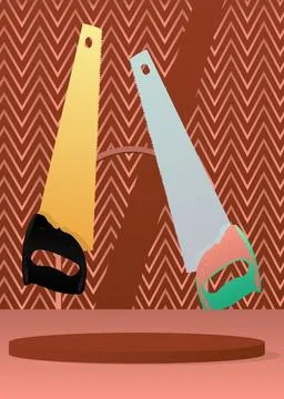Mockup product display with Saw. Vector cylinder pedestal podium. Stage sho.. Illustration