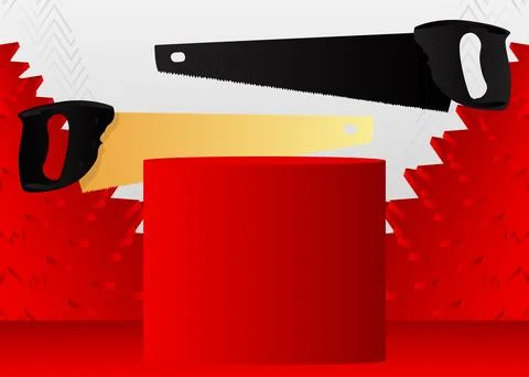 Mockup product display with Saw. Vector cylinder pedestal podium. Stage sho.. Illustration