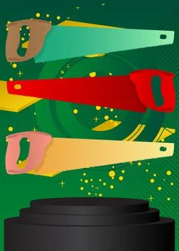 Mockup product display with Saw. Vector cylinder pedestal podium. Stage sho.. Stock Illustration