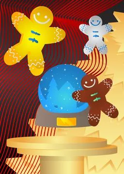 Mockup product display with Snow Globe and Gingerbread Man Christmas Cookie.. Stock Illustration