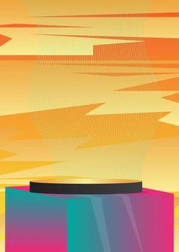 Mockup product display. Vector 3D room, cylinder pedestal podium. Stage sho.. Illustrazione stock