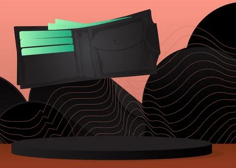 Mockup product display with Wallet. Vector cylinder pedestal podium. Stage .. Stock Illustration