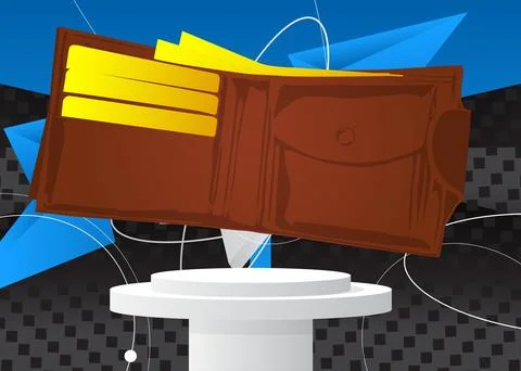 Mockup product display with Wallet. Vector cylinder pedestal podium. Stage .. Stock Illustration