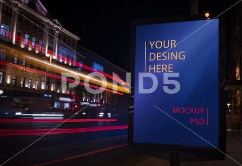 Mockup PSD, layout of the advertising pylon at night PSD Template