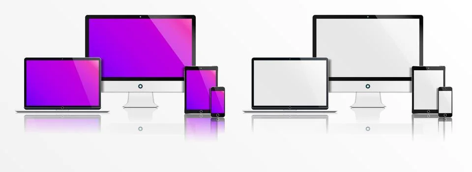 Mockup of Realistic Computer, laptop, tablet, and phone. Vector illustration Stock Illustration