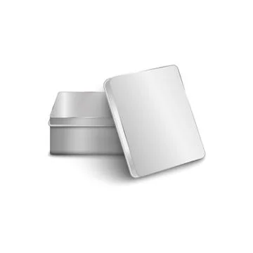 Mockup of realistic rectangular aluminum metal box with cover for food and Stock Illustration