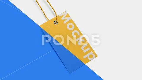 Mockup of rectangular paper tag with eyelets and string on flat backdrop PSD Template