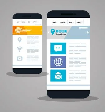 Mockup responsive web, concept website development in different smartphones Stock Illustration