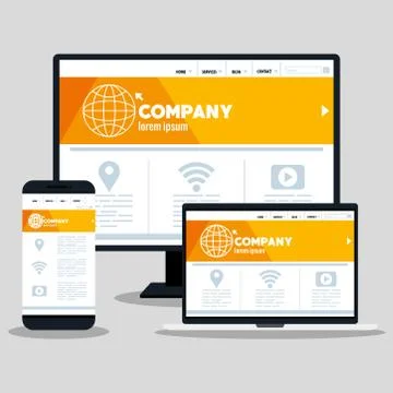 Mockup responsive web, concept website development in desktop computer Stock Illustration