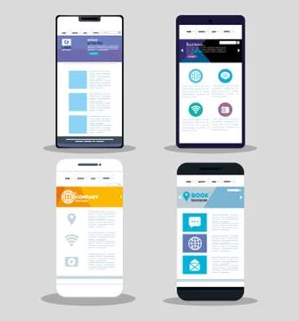 Mockup responsive web, concept website development in different smartphones Stock Illustration