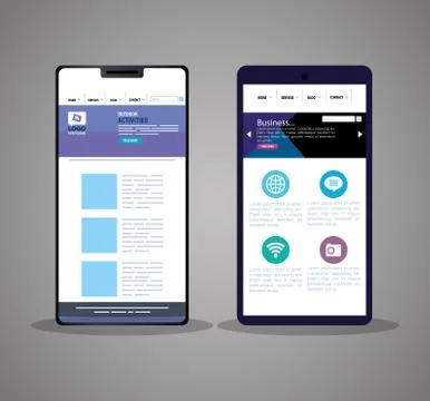 Mockup responsive web, concept website development in different smartphones Stock Illustration